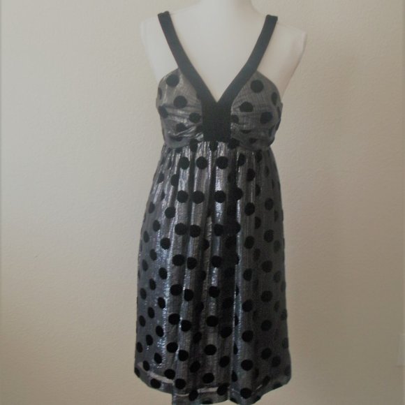 BLACK SIZE 4 MILLY PROM DRESS VELVET TRIM CHIFFON STRIPE AND DOT OVERLAY - Picture 4 of 7